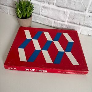 Vintage 1970s Xerox 24-Up Printer Labels Box Retro Office Prop Mid Century Graph